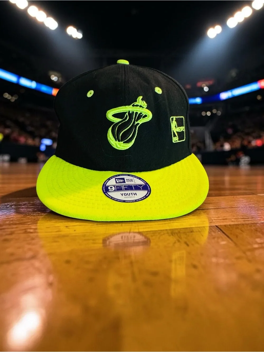 New Era Miami Heat Youth Black Neon Green Fitted NBA HWC Wool Blend